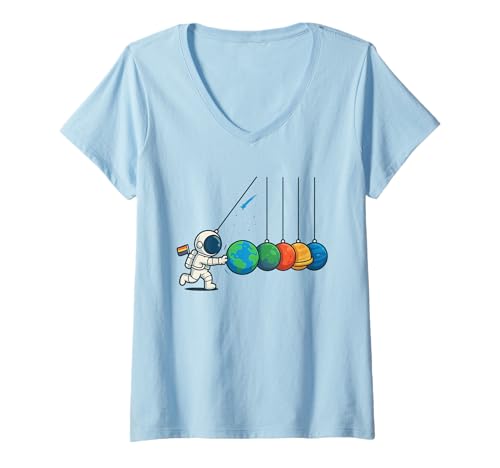 Damen Lustiges Weltraum Planeten Newton Pendel Shirt T-Shirt mit V-Ausschnitt Damen Lustiges Weltraum Planeten Newton Pendel Shirt T-Shirt mit V-Ausschnitt von Lustiges Astronomie Physik Wissenschaft Weltraum