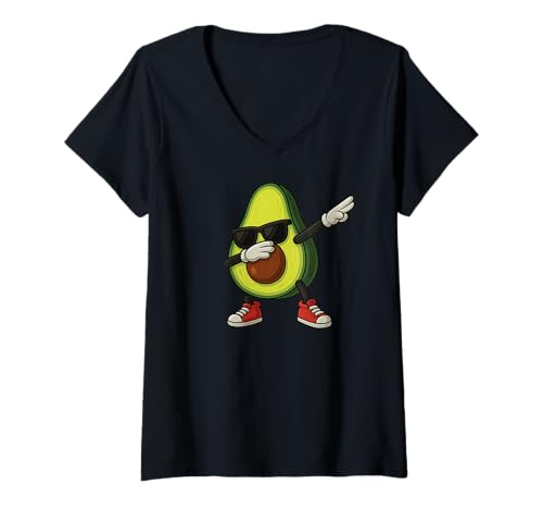 Damen Nettes Avocado -Tupfen T-Shirt mit V-Ausschnitt von Lustiges Avocado -Leben