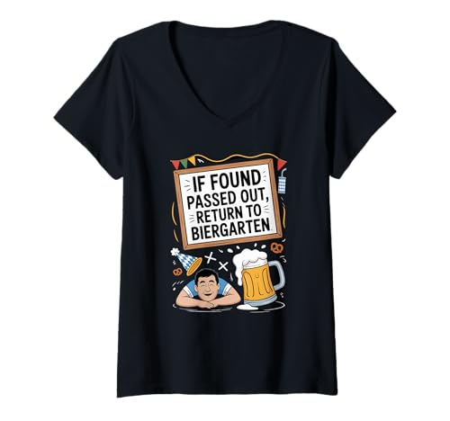 Damen If Found Passed Out Return to Biergarten Oktoberfest Beer T-Shirt mit V-Ausschnitt von Lustiges Bayerisches Oktoberfest Sprüche Design