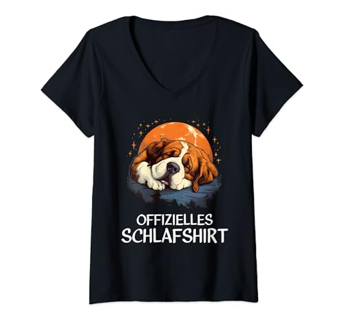 Damen Offizielles Nachthemd Bernhardiner Nachthemd Schlafanzug T-Shirt mit V-Ausschnitt von Lustiges Bernhardiner Schlafshirt Nachthemd