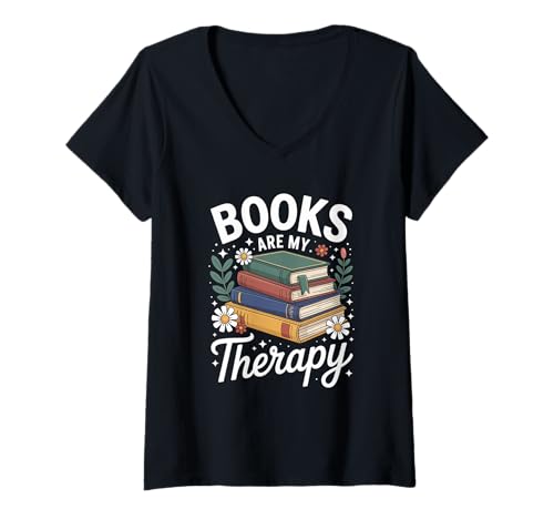 Damen Buch sind meine Therapie -ästhetische Buchlesung T-Shirt mit V-Ausschnitt Damen Buch sind meine Therapie -ästhetische Buchlesung T-Shirt mit V-Ausschnitt von Lustiges Buch Lesebuch Buchwurmbuchliebhaber