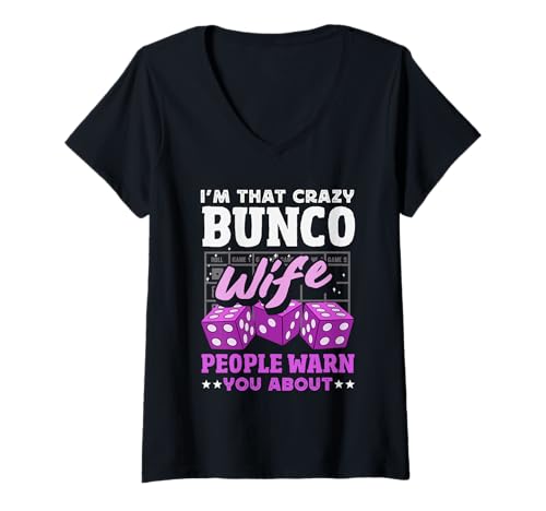 Damen Bunco Bash Design Frauen Verrückte Bunko Ehefrau T-Shirt mit V-Ausschnitt Damen Bunco Bash Design Frauen Verrückte Bunko Ehefrau T-Shirt mit V-Ausschnitt von Lustiges Bunco Spiel Design Für Damen