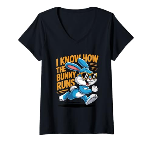Damen I Know How The Bunny Runs Süßer Denglisch Hase Design T-Shirt mit V-Ausschnitt Damen I Know How The Bunny Runs Süßer Denglisch Hase Design T-Shirt mit V-Ausschnitt von Lustiges Bunny Apparel