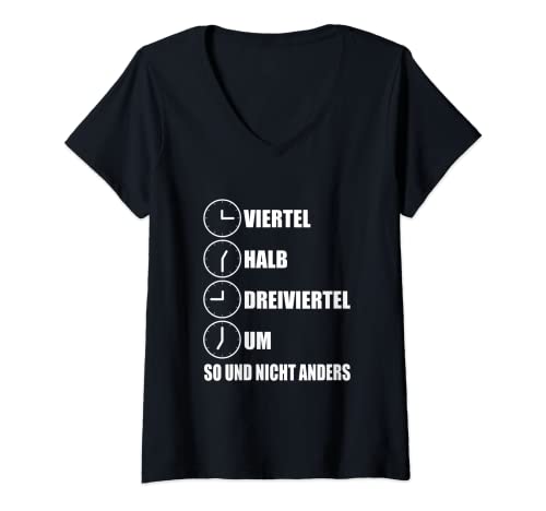 Damen Viertel Halb Dreiviertel Um So Und Nicht Anders T-Shirt mit V-Ausschnitt Damen Viertel Halb Dreiviertel Um So Und Nicht Anders T-Shirt mit V-Ausschnitt von Lustiges DDR Ossi Ostdeutschland Ostalgie Geschenk