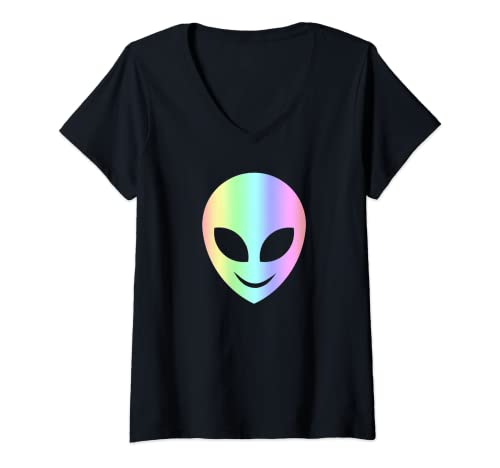 Damen Lächelnd Außerirdischer Kopf Alien Head Kostüm Damen Herren T-Shirt mit V-Ausschnitt von Lustiges Damen & Herren Außerirdischer Co.