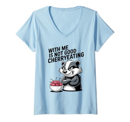 Damen Denglisch Not Good Cherryeating Böser Waschbär Design T-Shirt mit V-Ausschnitt Damen Denglisch Not Good Cherryeating Böser Waschbär Design T-Shirt mit V-Ausschnitt von Lustiges Denglisch Waschbär Cherryeating Design