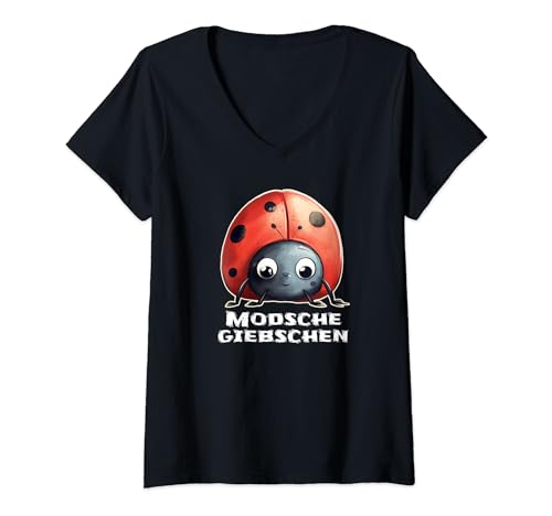 Damen Modschegiebchen Sächsisch Sachsen Marienkäfer T-Shirt mit V-Ausschnitt Damen Modschegiebchen Sächsisch Sachsen Marienkäfer T-Shirt mit V-Ausschnitt von Lustiges Design für Ostdeutsche