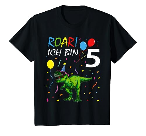 Kinder Roar Ich bin 5 Jahre. Dinosaurier Design für Kinder T-Shirt von Lustiges Dino Design für Kinder 5 Jahre Geschenk.