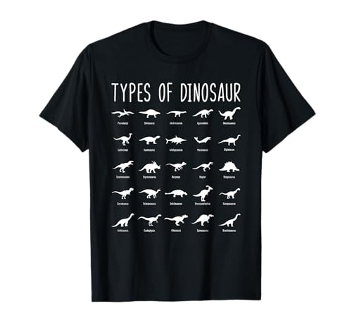 Lustiges Dino Geschenk für Kinder zum Geburtstag - Dinosaurier Arten T-Shirt Schwarz S Unisex-Kinder, Herren, Damen Cartoon Retro Vintage Style Triceratops T Rex Tyrannosaurus Dino T-Shirt Lustiges Dino Geschenk für Kinder zum Geburtstag - Dinosaurier Arten T-Shirt Schwarz S Unisex-Kinder, Herren, Damen Cartoon Retro Vintage Style Triceratops T Rex Tyrannosaurus Dino T-Shirt von Lustiges Dino Geschenk für Kinder zum Geburtstag