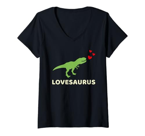 Damen Lovesaurus Dinosaurier Liebe Herzen Outfit Tyrannosaurus T-Shirt mit V-Ausschnitt Damen Lovesaurus Dinosaurier Liebe Herzen Outfit Tyrannosaurus T-Shirt mit V-Ausschnitt von Lustiges Dinosaurier Design Jungen Mädchen Kinder