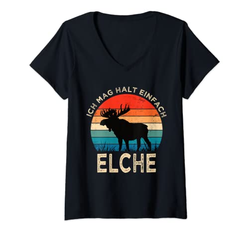 Damen Ich Mag Halt Einfach Elche Lustiges Tier Spruch Elch T-Shirt mit V-Ausschnitt Damen Ich Mag Halt Einfach Elche Lustiges Tier Spruch Elch T-Shirt mit V-Ausschnitt von Lustiges Elch Geschenk Elch Spruch