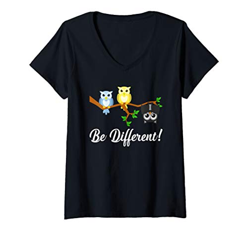 Damen Be different - Süßes Eulen Fledermaus Eule Spruch Geschenk T-Shirt mit V-Ausschnitt Damen Be different - Süßes Eulen Fledermaus Eule Spruch Geschenk T-Shirt mit V-Ausschnitt von Lustiges Eulen Be Different Vogel Eule Geschenk