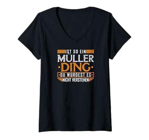 Damen Familien Nachname Müller T-Shirt mit V-Ausschnitt Damen Familien Nachname Müller T-Shirt mit V-Ausschnitt von Lustiges Familien Namen Motiv