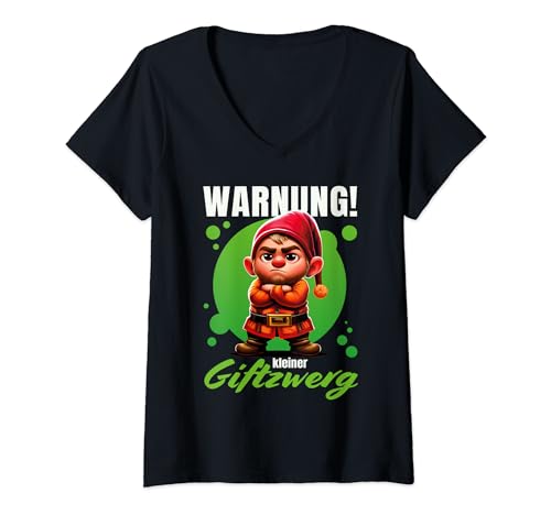 Damen Giftzwerg Grummelig Bockig – "Warnung! Kleiner Giftzwerg" T-Shirt mit V-Ausschnitt Damen Giftzwerg Grummelig Bockig – "Warnung! Kleiner Giftzwerg" T-Shirt mit V-Ausschnitt von Lustiges Fantasy Zwerg Design für Jungen & Männer