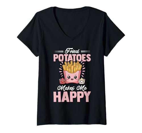 Damen Cooles Pommes Design Für Frauen Mädche Frittierte Fritten T-Shirt mit V-Ausschnitt von Lustiges Fast Food Pommes Zitat Für Mädchen