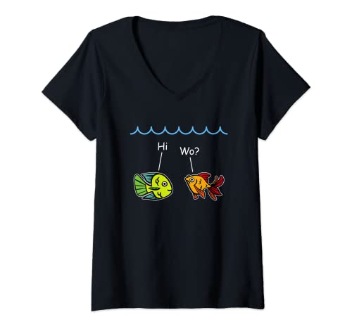 Damen Witziges Fisch Design – Treffen Sich Zwei Fische – Witz T-Shirt mit V-Ausschnitt Damen Witziges Fisch Design – Treffen Sich Zwei Fische – Witz T-Shirt mit V-Ausschnitt von Lustiges Fisch Design für Fischliebhaber