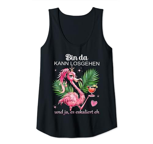 Damen Damen Flamingo Bin da kann losgehen und ja es eskaliert eh Tank Top von Lustiges Flamingo Partykostüm für den Mädelsabend
