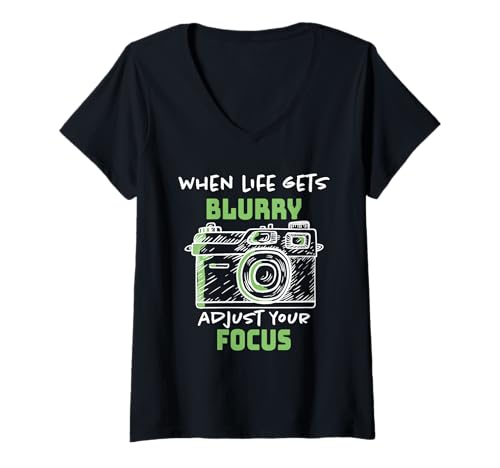 Damen When Life Gets Blurry Adjust Your Focus Fotograf Kameramann T-Shirt mit V-Ausschnitt Damen When Life Gets Blurry Adjust Your Focus Fotograf Kameramann T-Shirt mit V-Ausschnitt von Lustiges Fotograf Videograf Kamera Foto Design