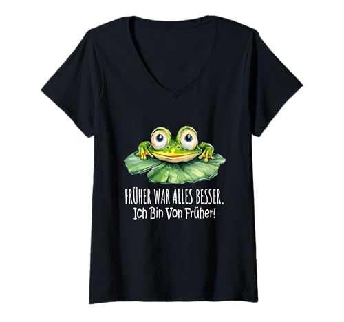 Damen Früher War Alles Besser - Ich Bin Von Früher Schaf Dorf T-Shirt mit V-Ausschnitt Damen Früher War Alles Besser - Ich Bin Von Früher Schaf Dorf T-Shirt mit V-Ausschnitt von Lustiges Früher War Alles Besser Shirt Nostalgie