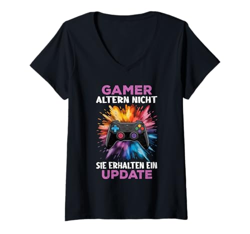 Damen Gamer Geschenke Lustiges Gaming Outfit Controller Gamer T-Shirt mit V-Ausschnitt von Lustiges Gamer Shirt Gaming Outfit