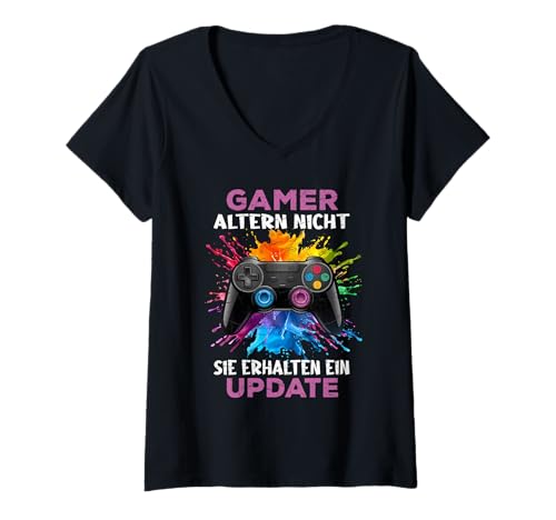 Damen Gamer Geschenke Lustiges Gaming Outfit Controller Gamer T-Shirt mit V-Ausschnitt von Lustiges Gamer Shirt Gaming Outfit