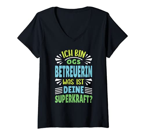 Damen OGS Ganztag Betreuerin Ganztagsschule Erzieherin Lustiges T-Shirt mit V-Ausschnitt Damen OGS Ganztag Betreuerin Ganztagsschule Erzieherin Lustiges T-Shirt mit V-Ausschnitt von Lustiges Ganztagsschule OGS Erzieherin Ganztag