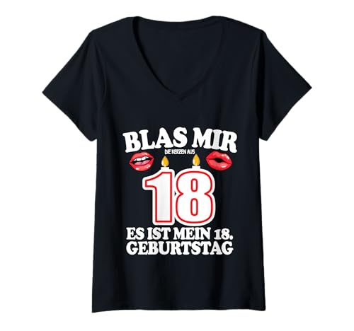 Damen Blas Mir die Kerzen aus 18. Geburtstag Mann Witzig Lustiges T-Shirt mit V-Ausschnitt von Lustiges Geburtstagsgeschenk Männer Kerzen Blasen