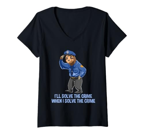 Damen Lustiger Faultier-Polizist T-Shirt mit V-Ausschnitt Damen Lustiger Faultier-Polizist T-Shirt mit V-Ausschnitt von Lustiges Geschenk für Polizisten