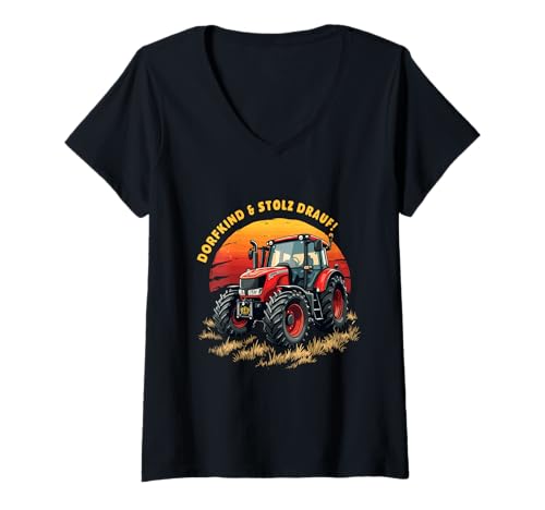 Damen Dorfkind und stolz Drauf Landwirt Traktor Spruch T-Shirt mit V-Ausschnitt Damen Dorfkind und stolz Drauf Landwirt Traktor Spruch T-Shirt mit V-Ausschnitt von Lustiges Geschenk für stolze Bauern Trecker