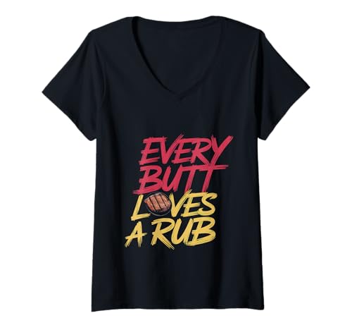 Damen Every Butt Loves A Rub BBQ Grill Picknick |- T-Shirt mit V-Ausschnitt Damen Every Butt Loves A Rub BBQ Grill Picknick |- T-Shirt mit V-Ausschnitt von Lustiges Grillpicknick
