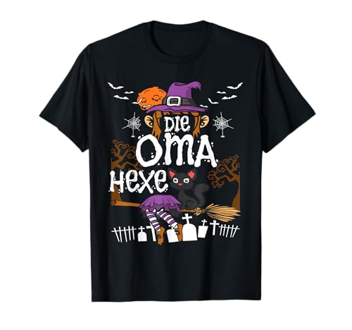 Oma Hexe auf Hexen-Besen mit Katze für Damen T-Shirt Oma Hexe auf Hexen-Besen mit Katze für Damen T-Shirt von Lustiges Grusel Halloween Hexen Familie Kostüm