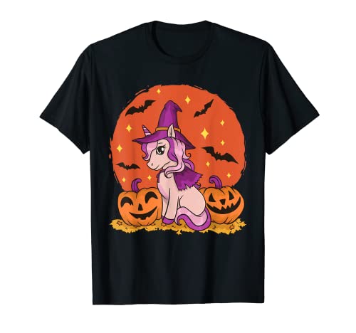 Halloween Mädchen Hexe Einhorn Kürbis Damen Kinder Herren T-Shirt Halloween Mädchen Hexe Einhorn Kürbis Damen Kinder Herren T-Shirt von Lustiges Halloween Kostüm Hexe Mädchen Fledermaus
