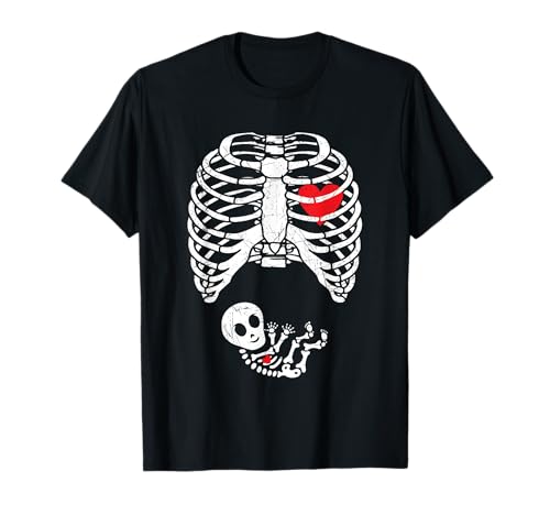 Schwangere Skelett Baby Jungen X Ray Halloween Hemd T-Shirt von Lustiges Halloween Kostüm Shirt