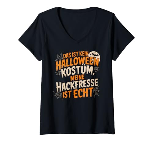 Damen Lustiges Halloween Kostüm Die Fresse ist echt Spaß Outfit T-Shirt mit V-Ausschnitt Damen Lustiges Halloween Kostüm Die Fresse ist echt Spaß Outfit T-Shirt mit V-Ausschnitt von Lustiges Halloween Kostüm mein echtes Gesicht