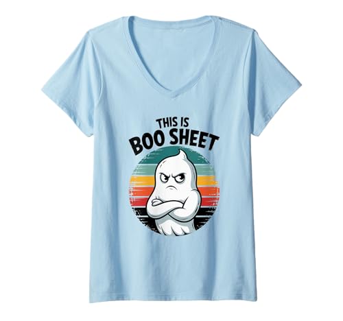 Damen Dies ist Boo Blatt Ghost Retro Funny Halloween T-Shirt mit V-Ausschnitt Damen Dies ist Boo Blatt Ghost Retro Funny Halloween T-Shirt mit V-Ausschnitt von Lustiges Halloween -Kostüm
