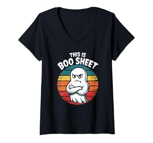 Damen Dies ist Boo Blatt Ghost Retro Halloween T-Shirt mit V-Ausschnitt Damen Dies ist Boo Blatt Ghost Retro Halloween T-Shirt mit V-Ausschnitt von Lustiges Halloween -Kostüm