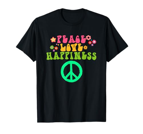 Peace Love Happiness Lustige Hippie Kostüm für Damen Herren T-Shirt Peace Love Happiness Lustige Hippie Kostüm für Damen Herren T-Shirt von Lustiges Hippie Kostüm Co.