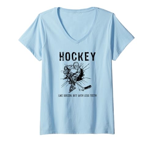 Damen Hockey wie Fußball nur mit weniger Zähnen Lustig T-Shirt mit V-Ausschnitt von Lustiges Hockey Spieler Zitat für Jungen Mädchen