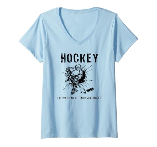 Damen Hockey wie Ringen nur auf gefrorenem Beton Lustig T-Shirt mit V-Ausschnitt von Lustiges Hockey Spieler Zitat für Jungen Mädchen