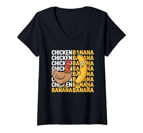 Damen Chicken Chicken Chicken Banana Banana Banana Cartoon Humor T-Shirt mit V-Ausschnitt Damen Chicken Chicken Chicken Banana Banana Banana Cartoon Humor T-Shirt mit V-Ausschnitt von Lustiges Huhn Banane Cartoon Humor CHICKEN BANANA