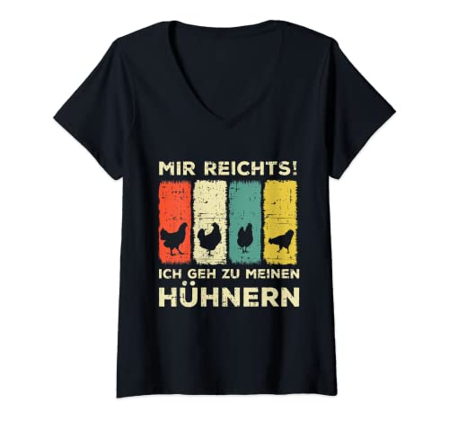 Damen Mir reichts ich geh zu meinen Hühnern Hühnerzucht Hühner T-Shirt mit V-Ausschnitt Damen Mir reichts ich geh zu meinen Hühnern Hühnerzucht Hühner T-Shirt mit V-Ausschnitt von Lustiges Huhn Hühner Landwirt Vintage Retro Outfit