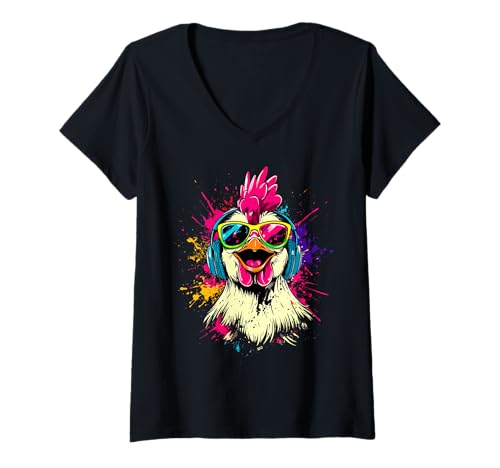 Damen Huhn Chicken Henne Glucke Bauernhof Landwirt Süße Hühner T-Shirt mit V-Ausschnitt von Lustiges Huhn für Geflügel & Hühner Liebhaber