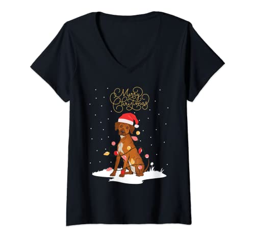 Damen Rhodesian Ridgeback Merry Christmas Xmas Hund Weihnachts T-Shirt mit V-Ausschnitt Damen Rhodesian Ridgeback Merry Christmas Xmas Hund Weihnachts T-Shirt mit V-Ausschnitt von Lustiges Hunde Geschenk für Hundeliebhaber
