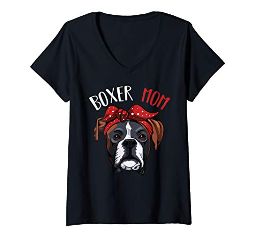 Damen Boxer Mom Deutscher Boxer Hunde Mama Frauchen Geschenk T-Shirt mit V-Ausschnitt Damen Boxer Mom Deutscher Boxer Hunde Mama Frauchen Geschenk T-Shirt mit V-Ausschnitt von Lustiges Hundemama Geschenk für Deutsche Boxer Mom