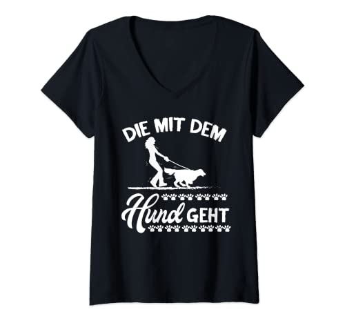 Damen Die mit dem Hund geht Hundemama Hundeliebhaber Hündchen T-Shirt mit V-Ausschnitt Damen Die mit dem Hund geht Hundemama Hundeliebhaber Hündchen T-Shirt mit V-Ausschnitt von Lustiges Hundemama Hundeschule Hundeerziehung