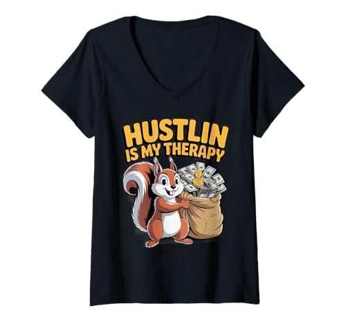 Damen Hustlin is My Therapy Money Grind Motivation Hustle Life T-Shirt mit V-Ausschnitt Damen Hustlin is My Therapy Money Grind Motivation Hustle Life T-Shirt mit V-Ausschnitt von Lustiges Hustle-Unternehmer-Motivations-Eichhörnch
