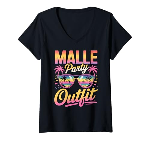 Damen Malle Party Outfit Mädelsabend Mallorca Party Urlaub T-Shirt mit V-Ausschnitt von Lustiges Insel Reise Mallorca Malle Girls Tour