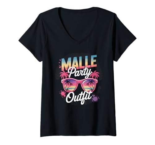 Damen Malle Party Outfit Mädelsabend Mallorca Party Urlaub T-Shirt mit V-Ausschnitt von Lustiges Insel Reise Mallorca Malle Girls Tour