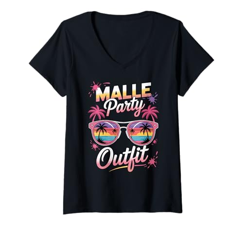Damen Malle Party Outfit Mädelsabend Mallorca Party Urlaub T-Shirt mit V-Ausschnitt von Lustiges Insel Reise Mallorca Malle Girls Tour