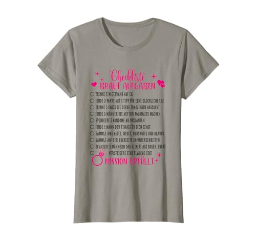 Junggesellinnenabschied Braut Aufgaben JGA Spiele Frauen T-Shirt Junggesellinnenabschied Braut Aufgaben JGA Spiele Frauen T-Shirt von Lustiges JGA Brautaufgaben Shirt by FreakyS